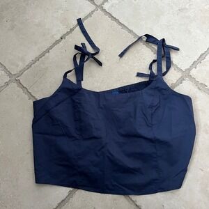 Old Navy Womens XL Cami Crop Top Navy Blue Tie Shoulder Coastal Vacation Summer